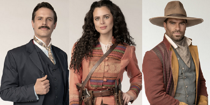 Mark Tacher, Isabella Castillo and Alejandro Nones from "Malverde: El Santo Patrón" on Telemundo